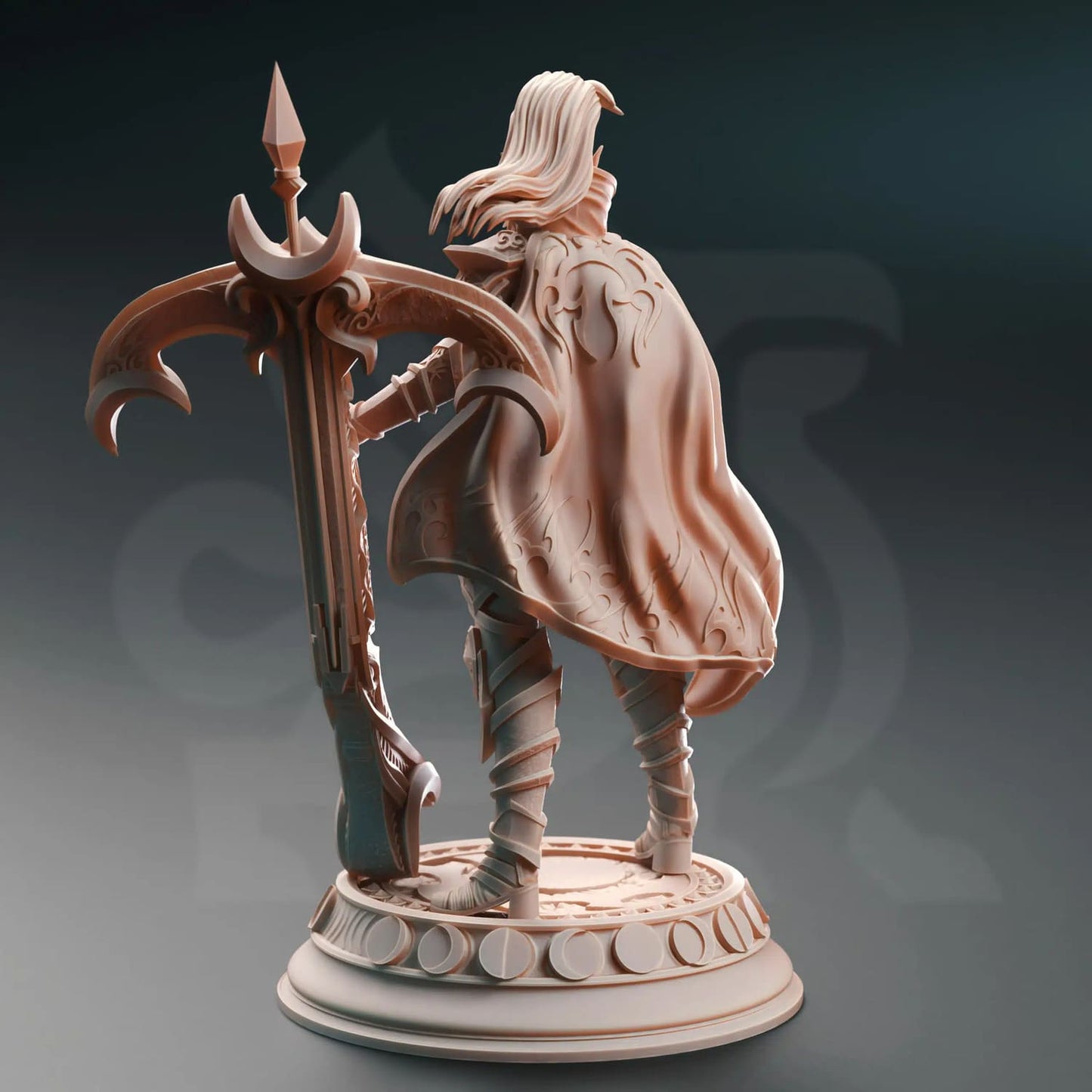 Drow Moonlight Ranger miniature holding a large crossbow as seen from the back
