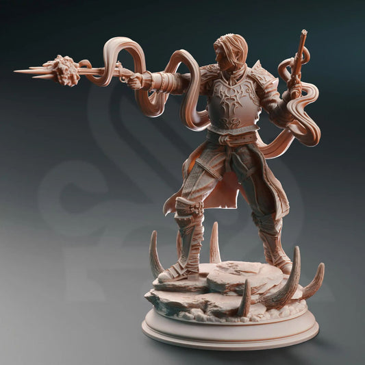 Human magic marksman miniature in shooting pose seen from the front