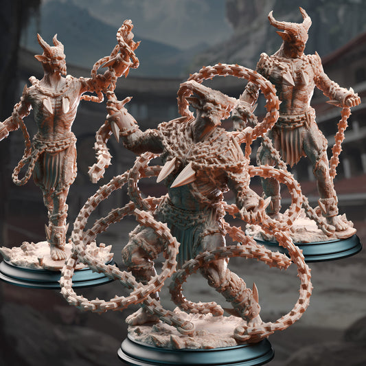 Three Nosmeni Chain Devils miniatures in various poses